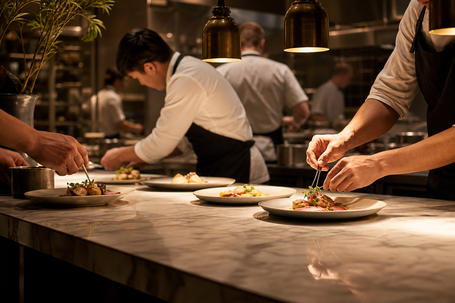 The kitchen pass at service