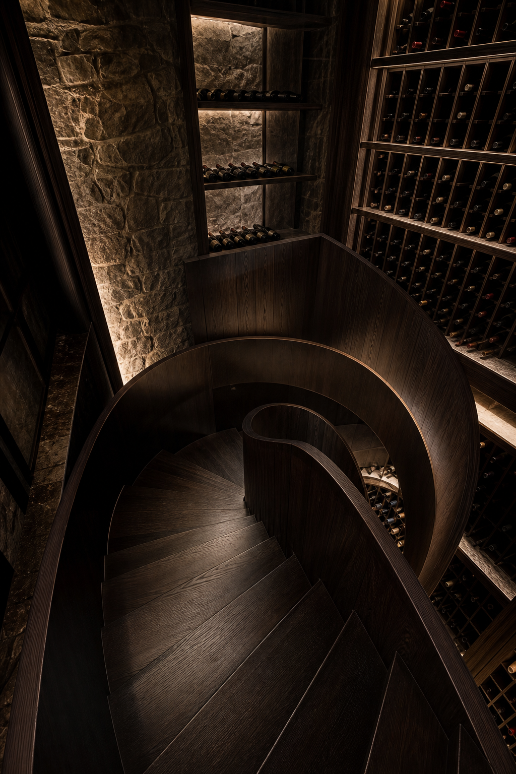 Wine stored beside an old stair
