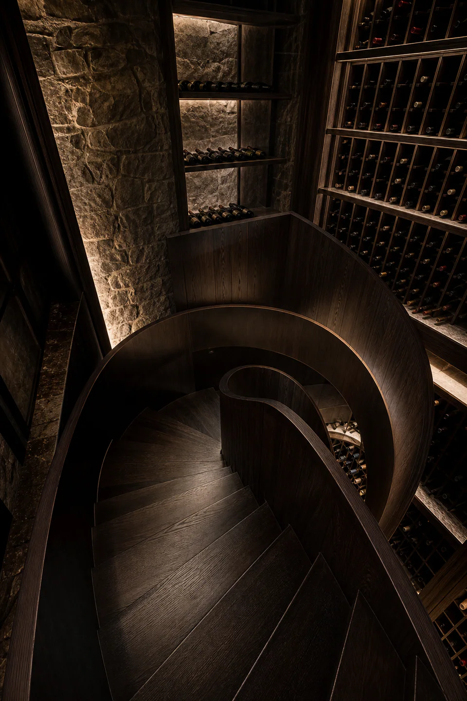 Wine stored beside an old stair